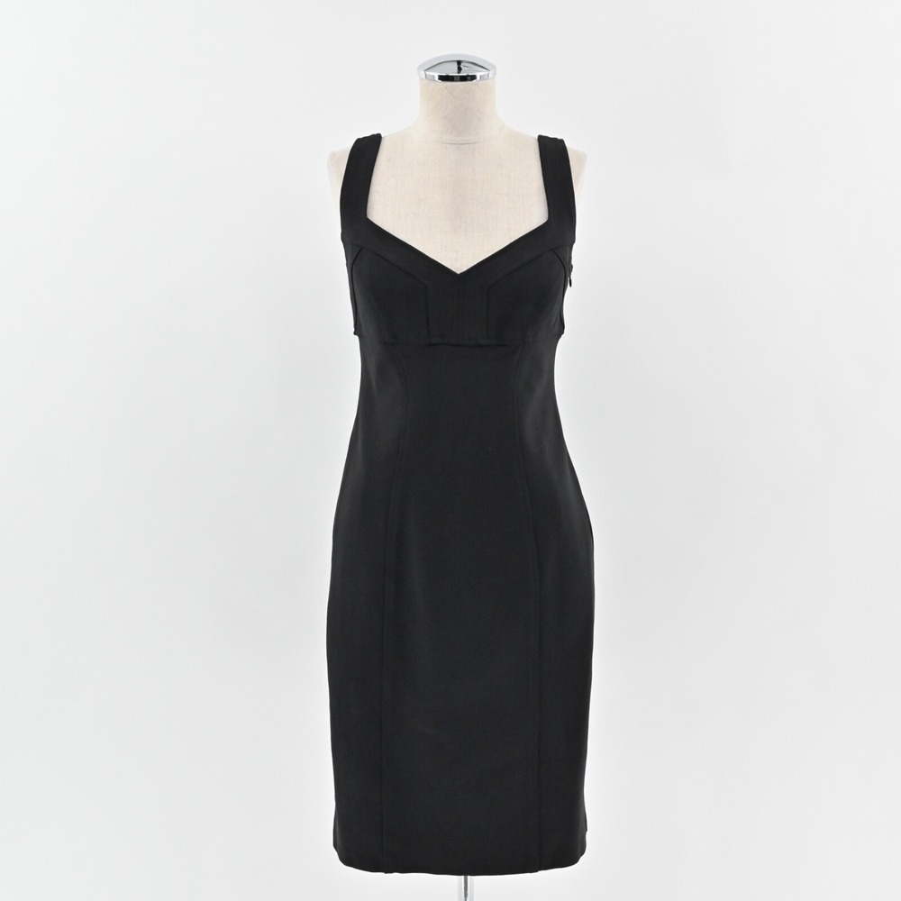 Vtg DIANE VON FURSTENBERG Dress Size S Black Cotton VNeck Bodycon Sheath USA Y2k